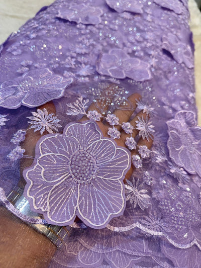Lavender Agam Applique Handwork Net Embroidery 54 inch width