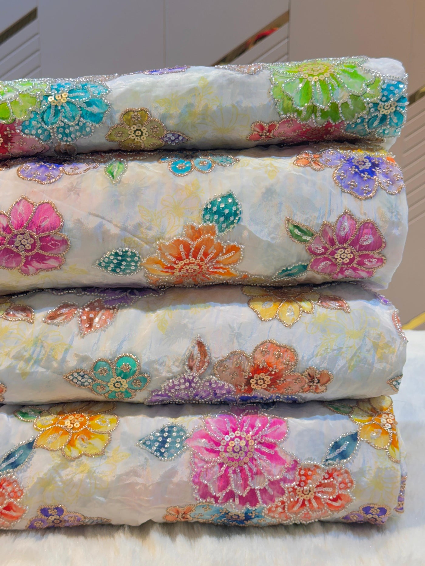 Anaya Pure Crape Handwork Embroidery With Floral Prints 44 Inch Width