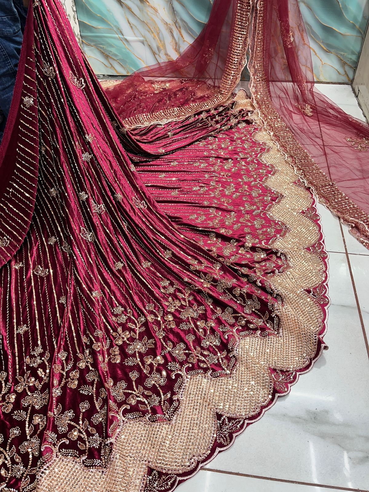 (Mix and Match ) Pure Velvet Handwork Embroidery 54 inch width / Net Dupatta With Two side Borders  37 inch width
