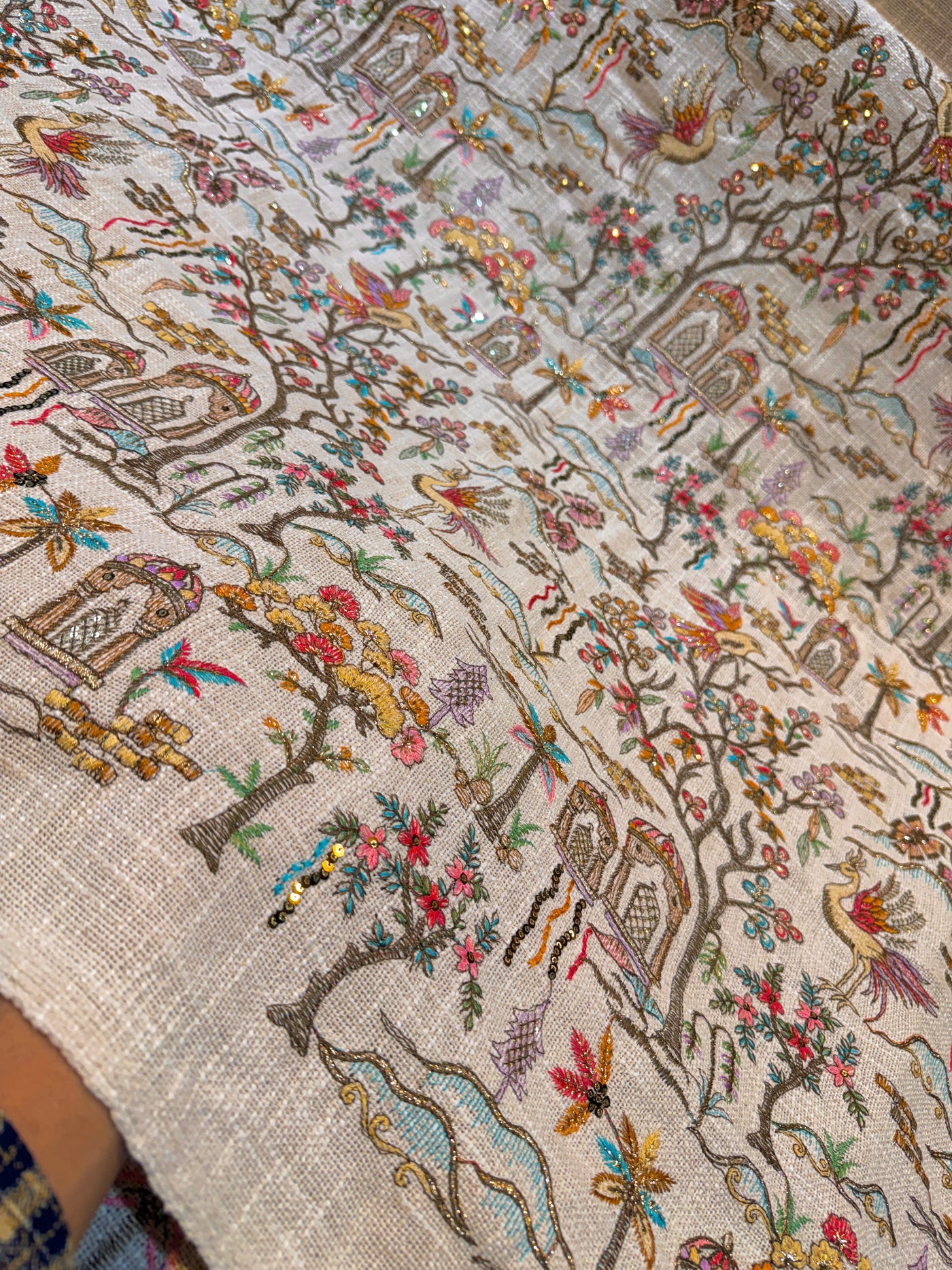 Original Jute Thread And Sequins Embroidery Bird Pattern 44 inch width ...