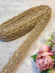 (Wholesale pack of 9 meter ) Lace Border With Cutdana and Sequins Work