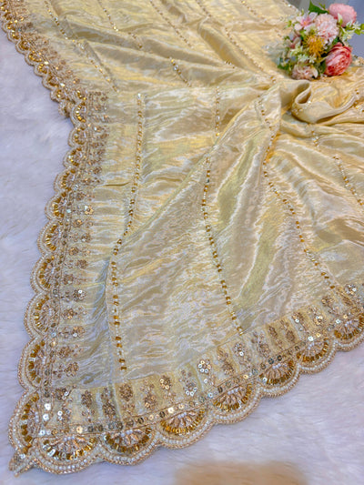 Mehz Zari Tissue Handwork Dyeable Dupatta (2.40 meter length)