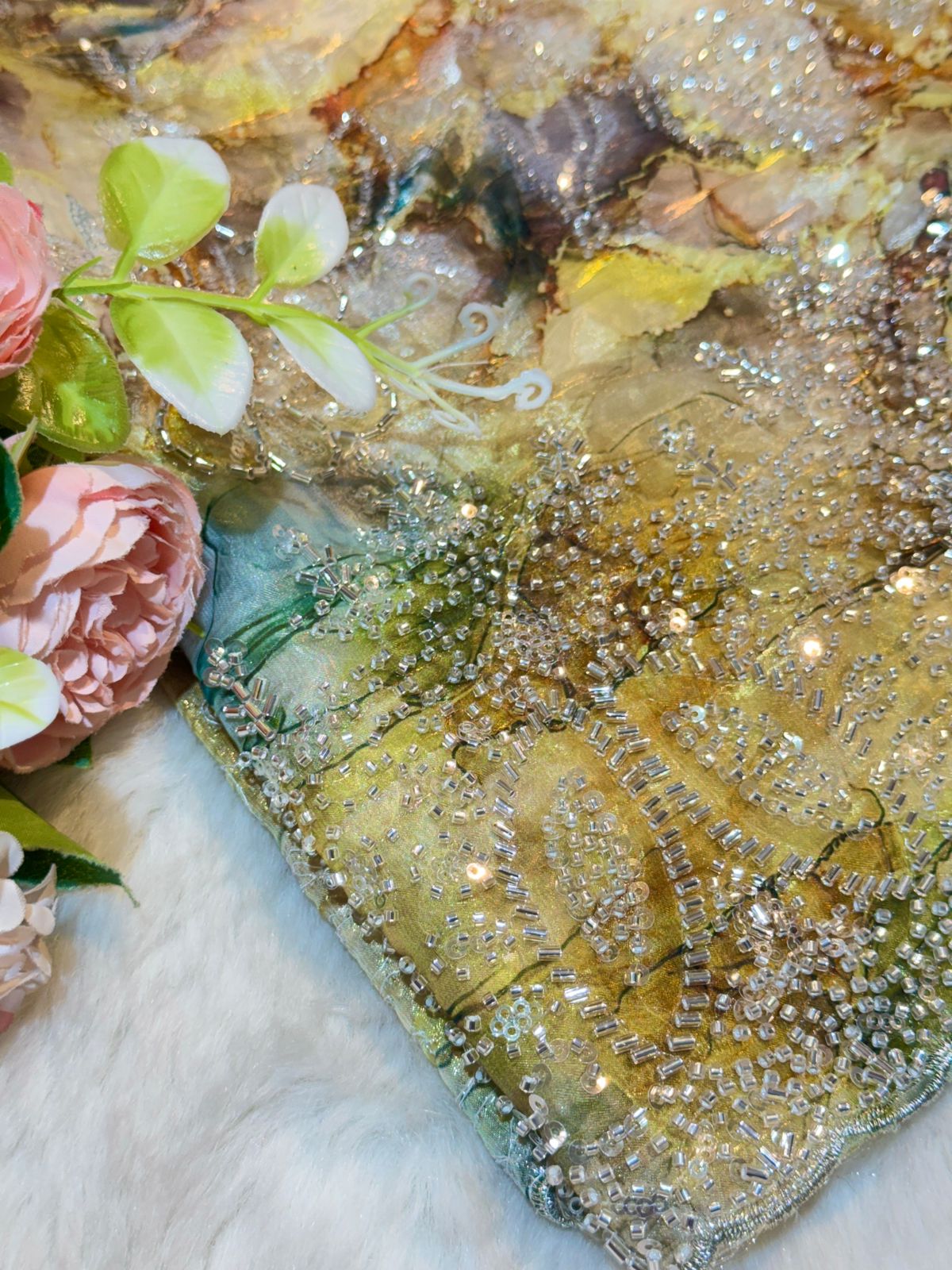 Jimmy choo Yellow Tissue Handwork Embroidery 54 inch Width