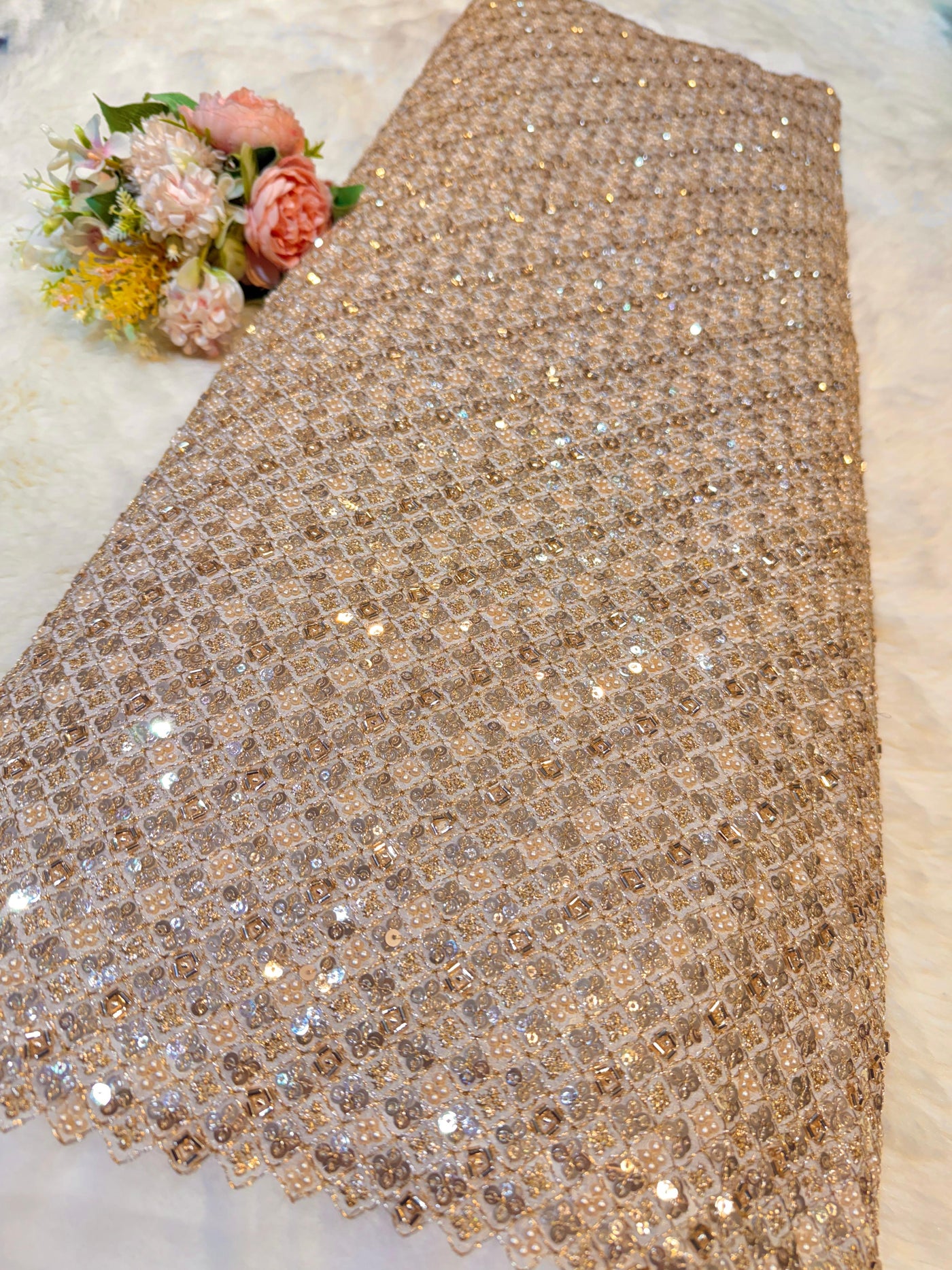 Pure Georgette Handwork Embroidery Dyeable 44 inch width