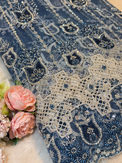 Imported Handwork Net Embroidery with Velvet Applique Work 54 inch width