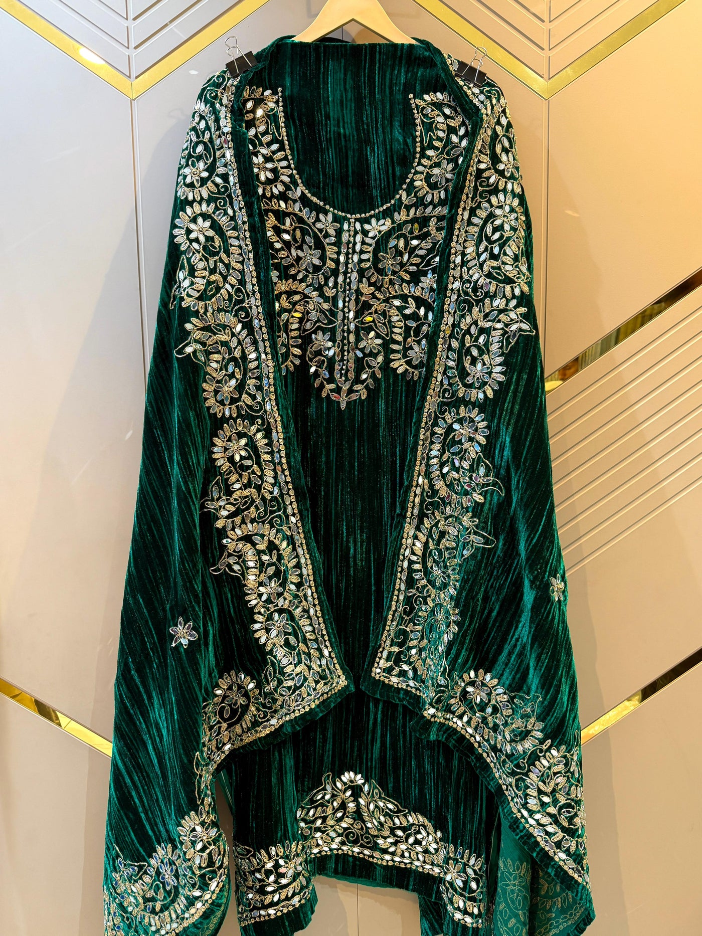 Green Crush Velvet Handwork Suit Set