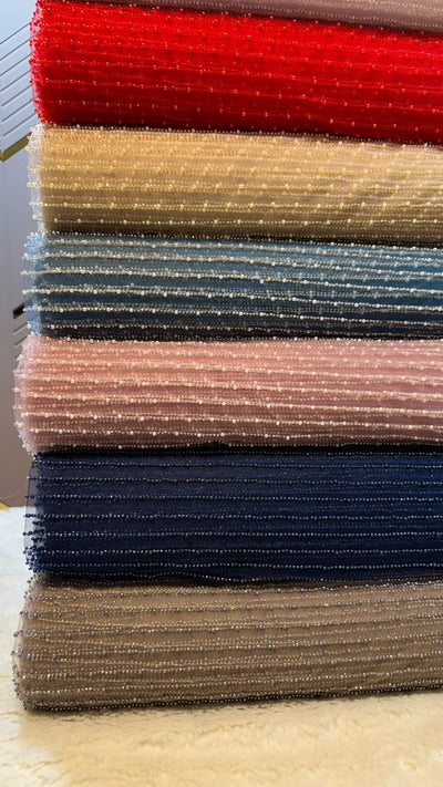 Net Stripe Handwork Nets with Cutdana and Pearl work 54 inch width