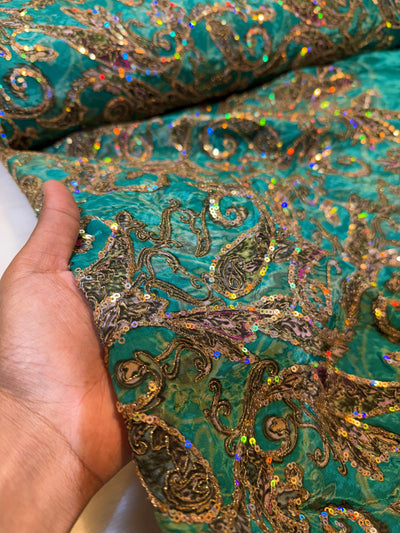 Pure Crape Embroidery Paisley Design 44 inch width
