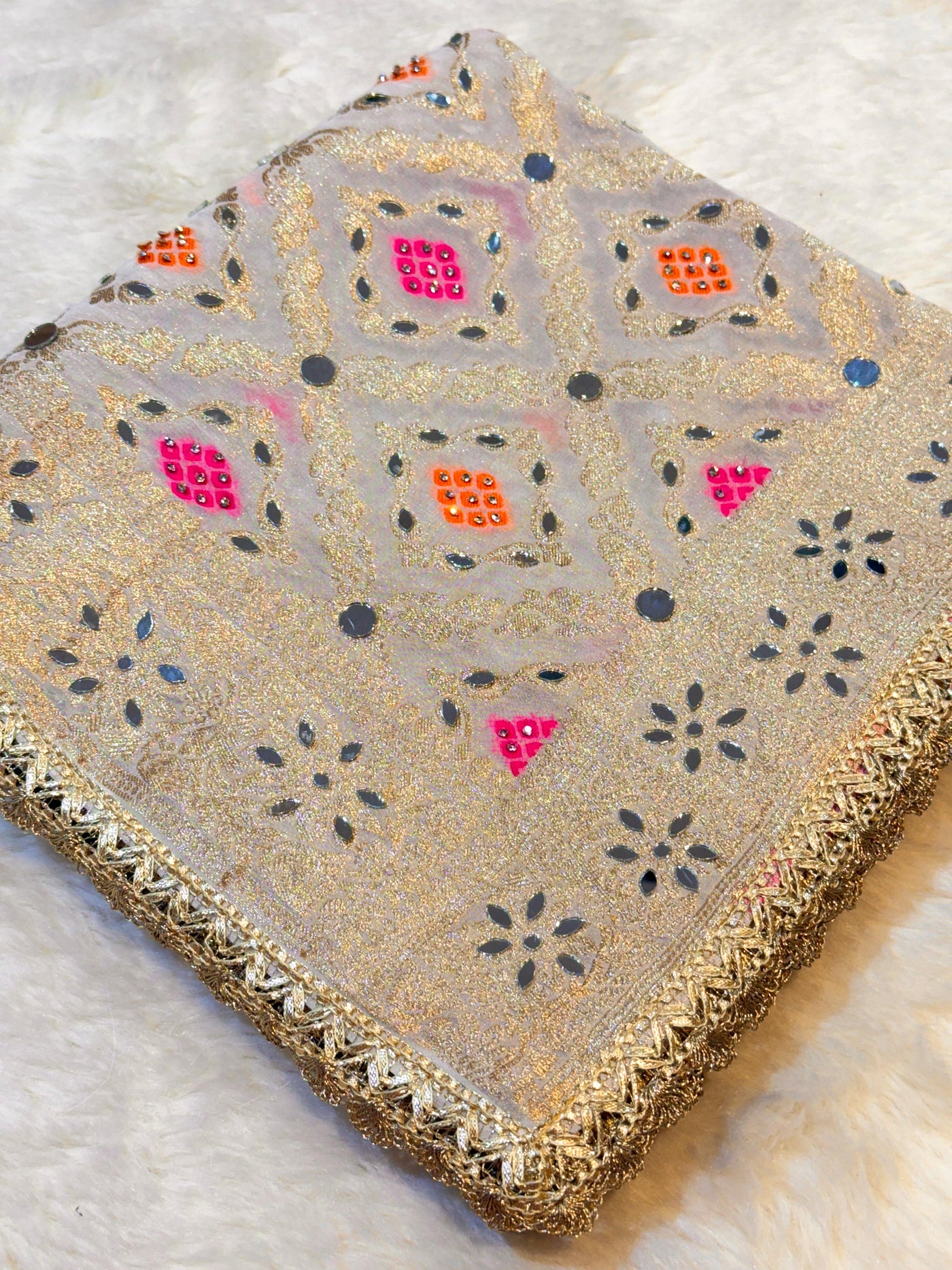 White Sheeshmahal Pure Georgette Handwork Dupatta 2.35 Meter length
