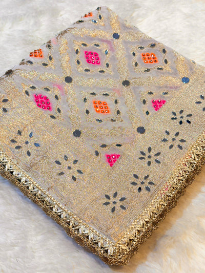White Sheeshmahal Pure Georgette Handwork Dupatta 2.35 Meter length