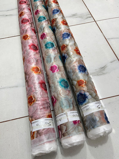 Imported organza floral print with Siroski work 💎 54 inch width