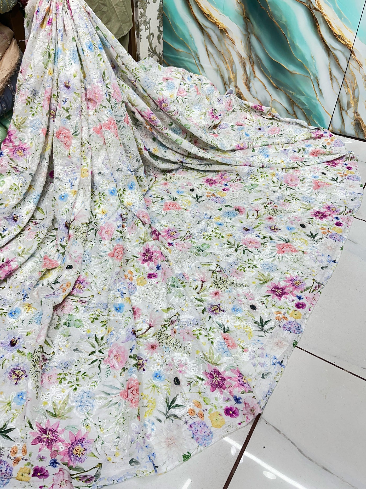 Pure Cotten floral Hakoba Embroidery 50 Inch width
