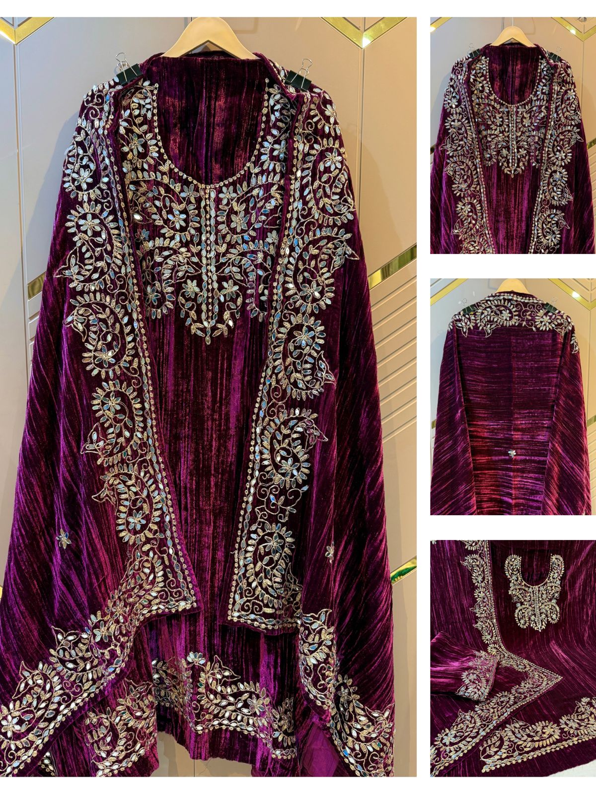Wine Crush Velvet Handwork Suit Set