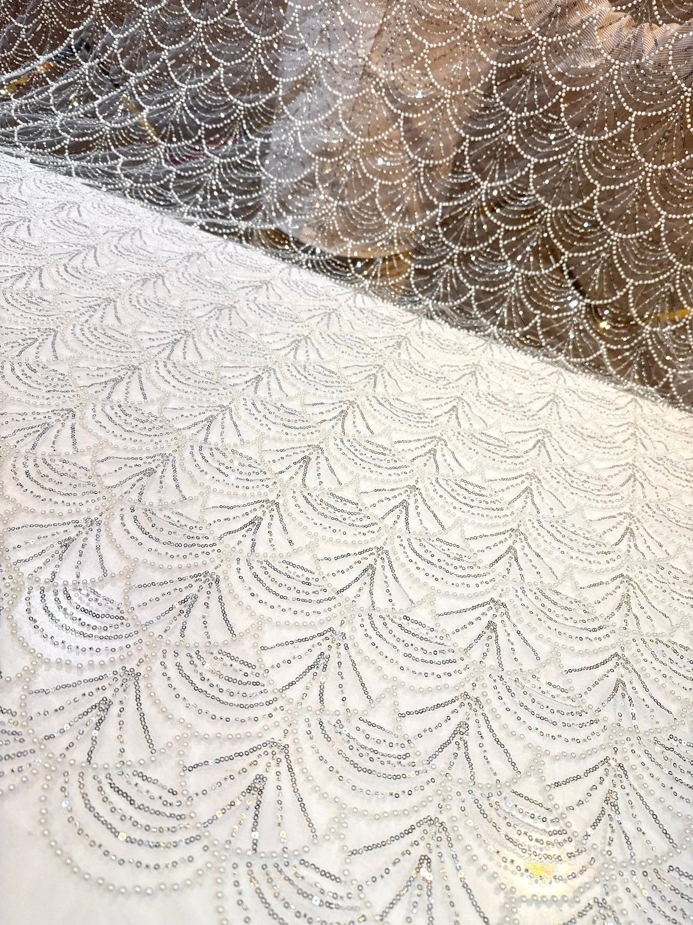 Color Handwork Elif lite White Color Handwork Net Embroidery With Pearl Sequins and C ...