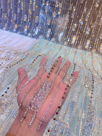 Imported Net Handwork Embroidery Crystal and Cutdana work 54 Inch width