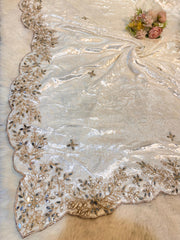 Taj Pure Velvet Real Mirror Handwork Dupatta With Scalloped Borders Four side 2.40 meter Length