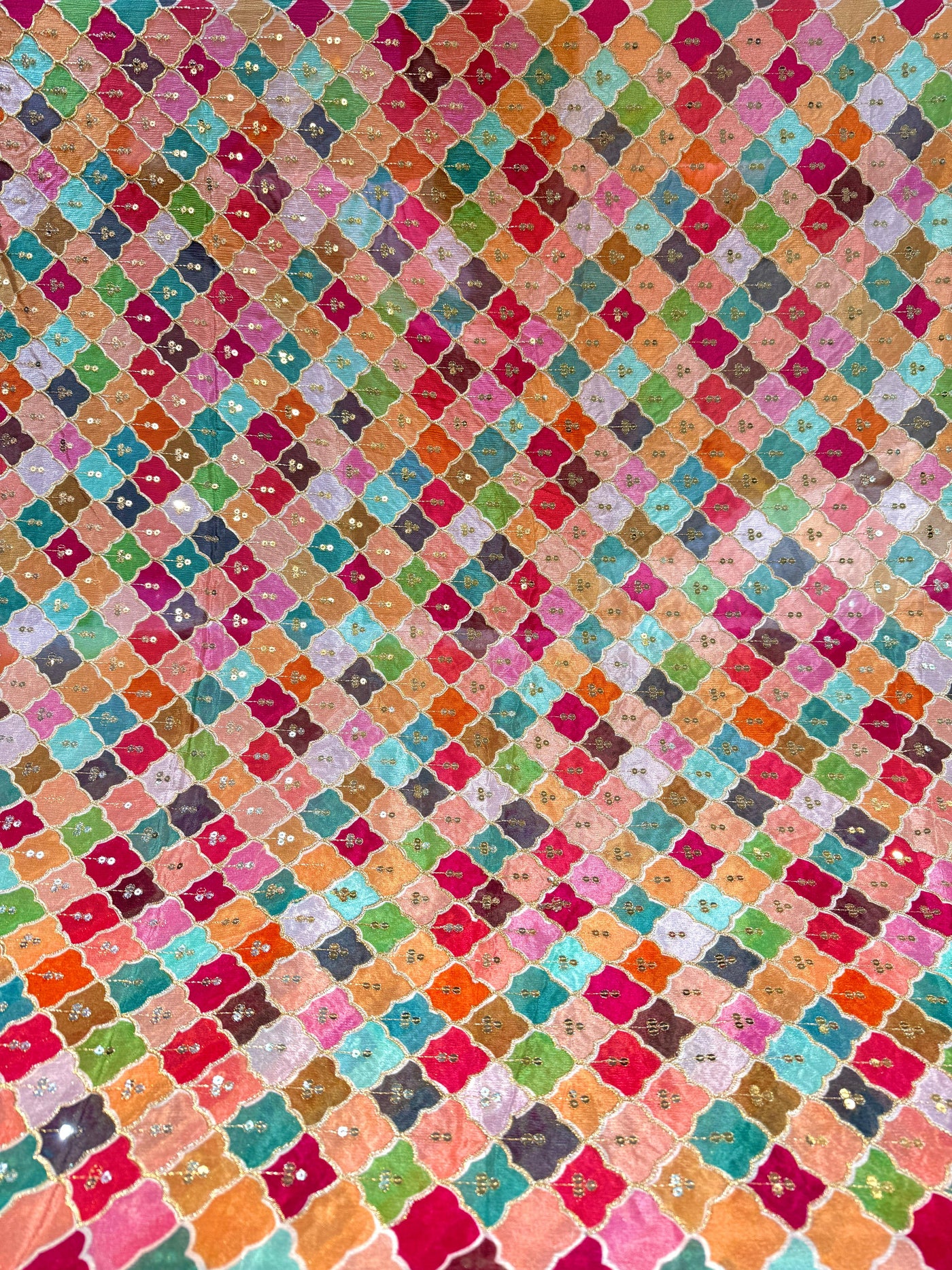 Pure Chinon Sabhya Embroidery with Zari and Sequins 44 Inch width