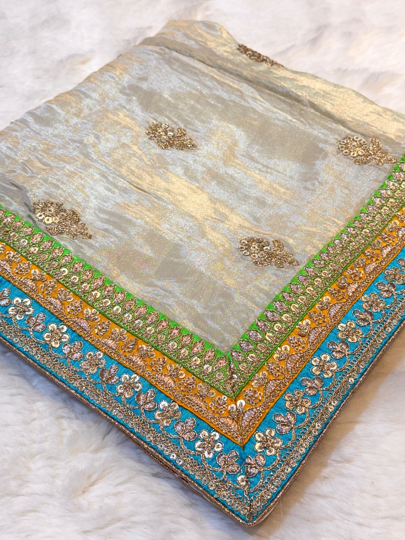 Pure Zari Tissue Dupatta With Multi Border Work 2.40 meter length
