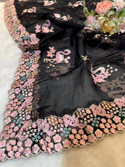 Black Pure Silk Organza Swan Dupatta’s 2.50 meter Length 36inch width