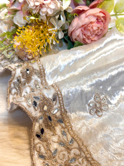 Taj Pure Velvet Real Mirror Handwork Dupatta With Scalloped Borders Four side 2.40 meter Length