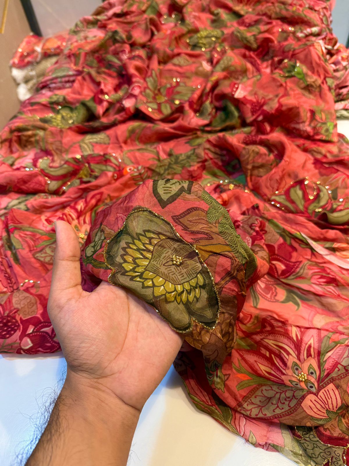 Mezzo Supersoft Tabby Silk Handwork Floral 44 inch width