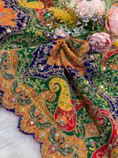 Pure Chinon Leher Handwork  Dupatta With real mirror work 2.50 meter length