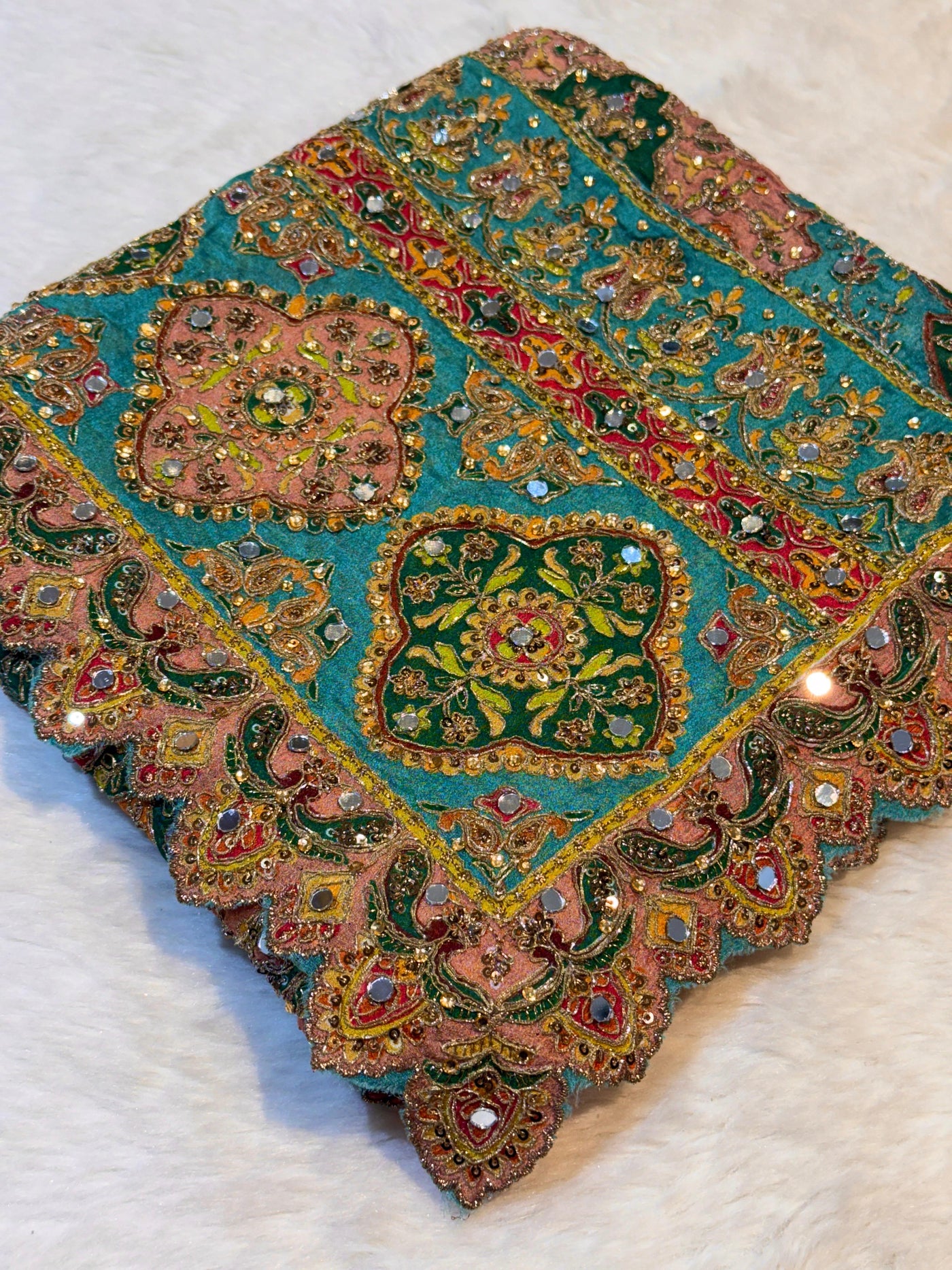 Pure Chinon Leher Handwork  Dupatta With real mirror work 2.50 meter length
