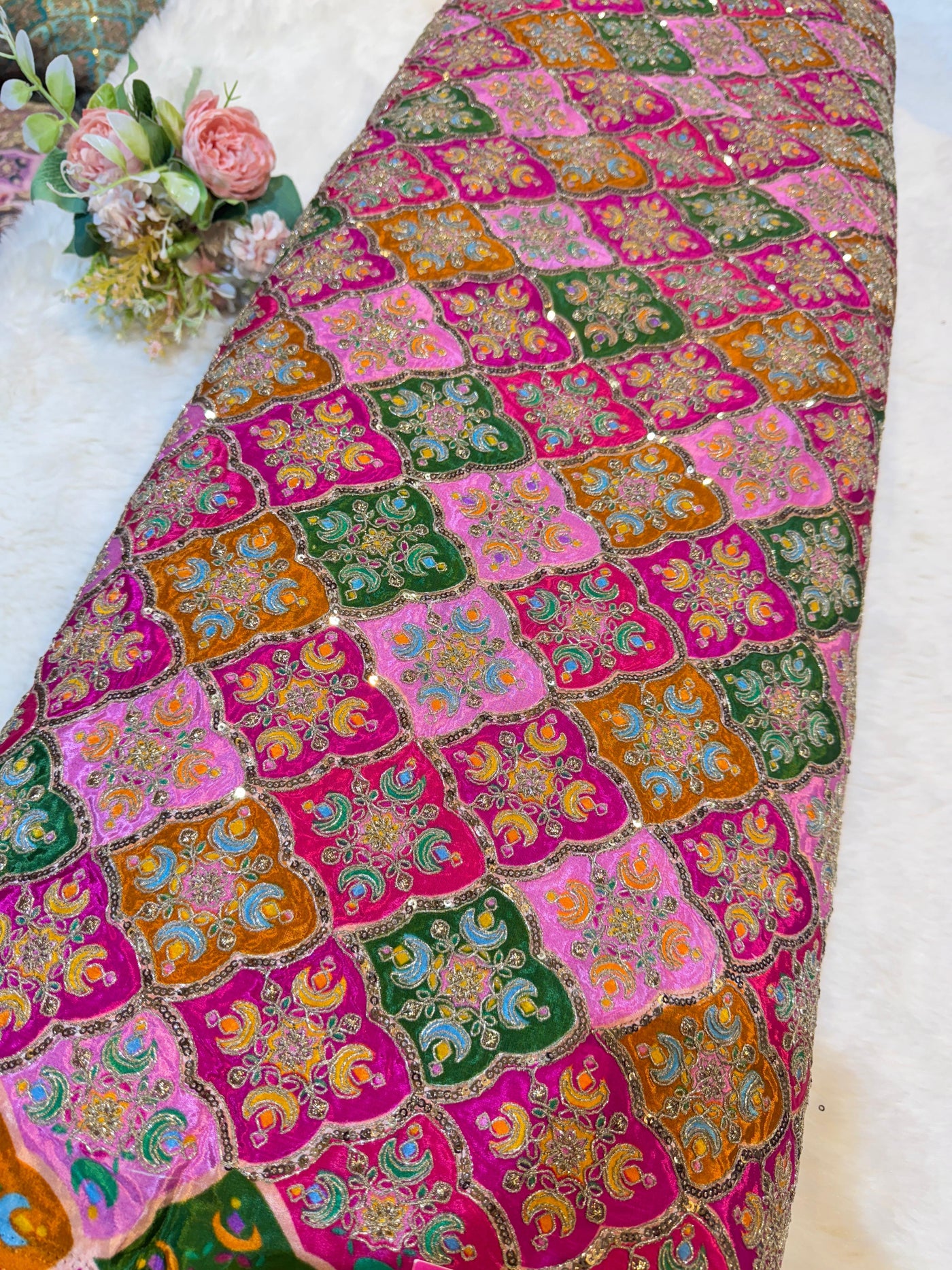 Pure Crape Embroidery with Zari and Sequins Work 44 Inch Width