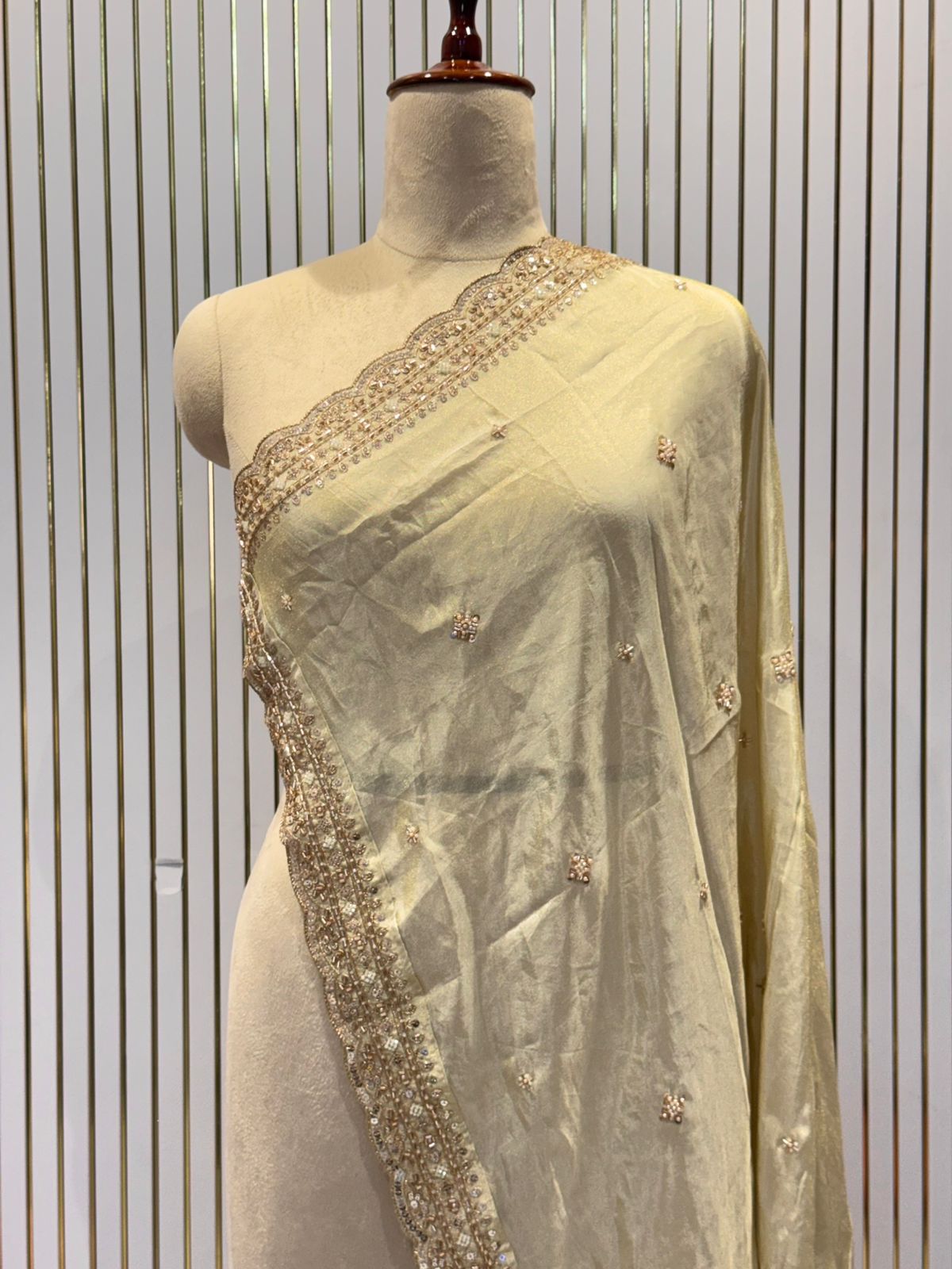 Mehz Beige Pure Zari Tissue Handwork Dupatta 2.40 meter length 37 inch ...