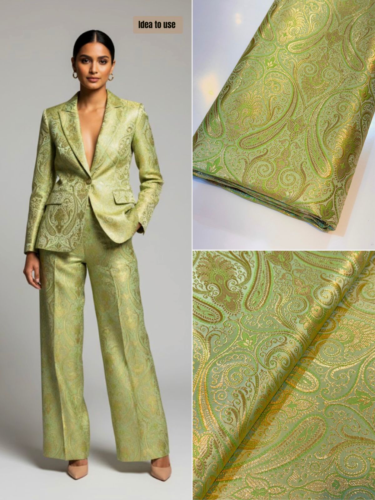 Pista Green Banarsi Brocade Talwar Pattern 44 inch width – Fabric Forever