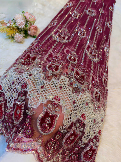 Imported Handwork Net Embroidery with Velvet Applique Work 54 inch width