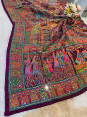 Darbar Wine Pure Silk Dupatta with Real Handwork 2.50 meter length