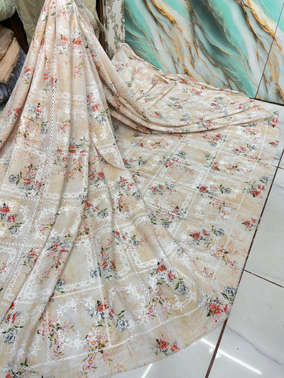 Pure Cotten floral Hakoba Embroidery 50 Inch width