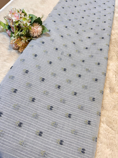 Pure Chanderi Pintex Stripe With Threadwork booti 42 inch width