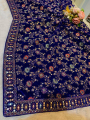 Royal Blue velvet Limited Edition Dupatta With Embroidery 2.40 meter length