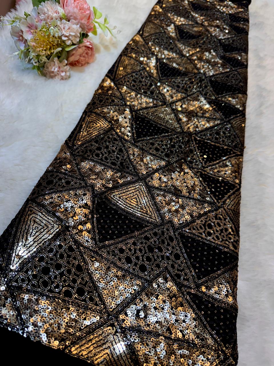 Georgette Thread And Sequins Embroidery Prism Pattern 44 Inch width