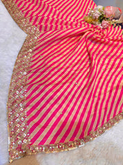 Traditional Pure Chinon Magenta Lehria Dupatta with Sequins Work Border 2.40 meter length