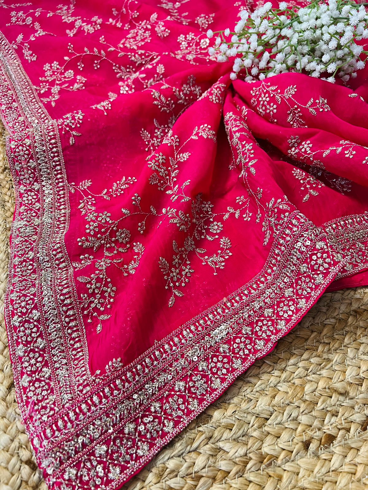 Pure Viscose Organza Silk Dupatta with Zari and Sequins