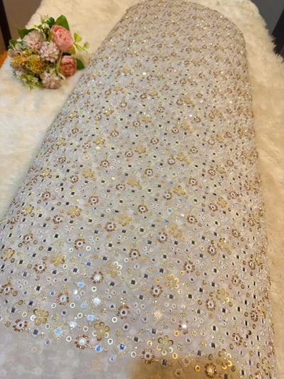 Moosa Pure Viscose Gerorgette Handwork Embroidery  Dyeable 44 Inch Width
