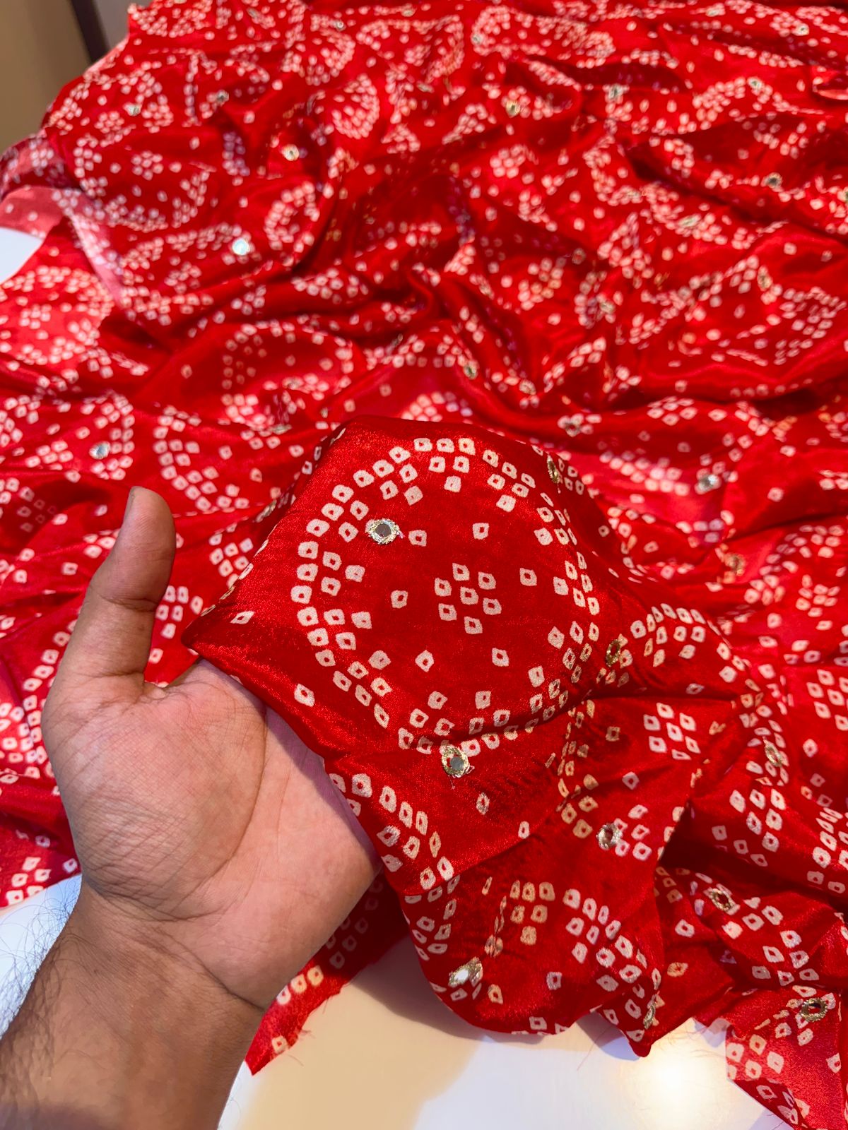 Pure Chinon with Embroidery with Bandhej print 44 Inch width