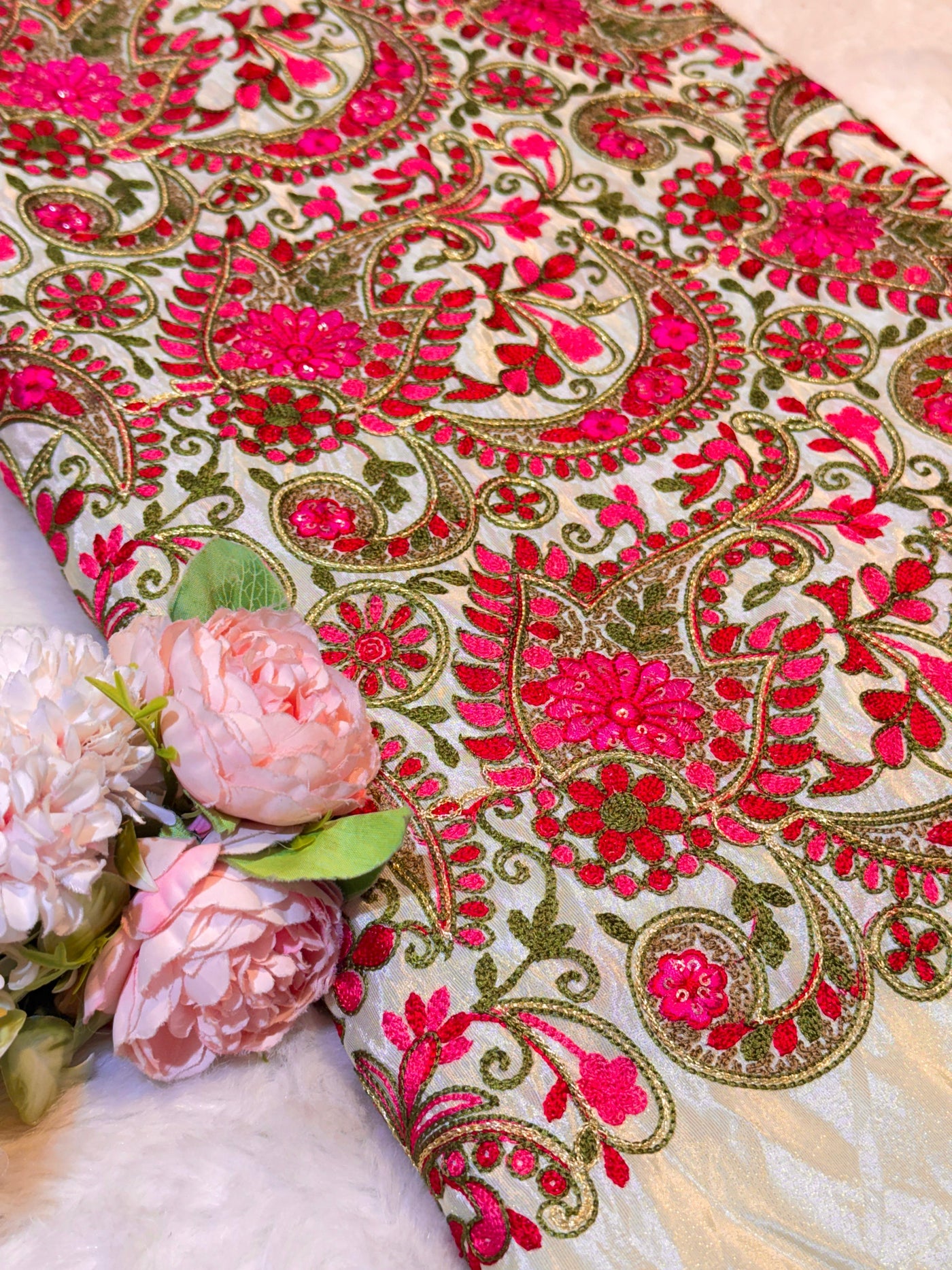 Pure Zari Tissue Kashmiri Aari   Work Embroidery  44 inch width Multi Color