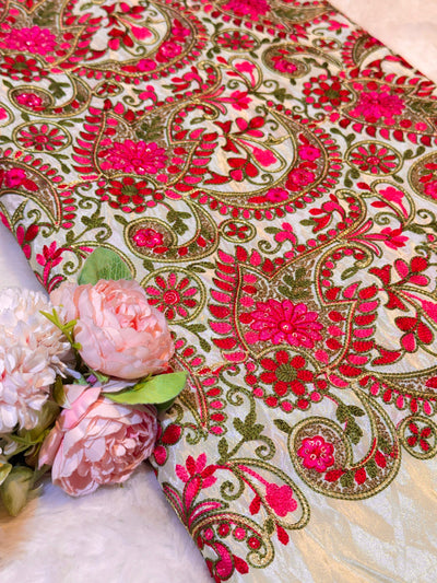 Pure Zari Tissue Kashmiri Aari   Work Embroidery  44 inch width Multi Color