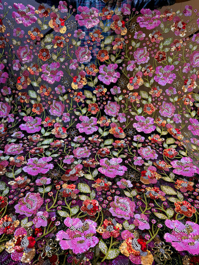 Net Floral Handwork Net Embroidery 54 inch width With Sequins And Cutdana work
