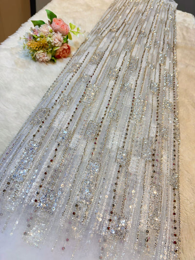 Imported Net Handwork Embroidery Crystal and Cutdana work 54 Inch width