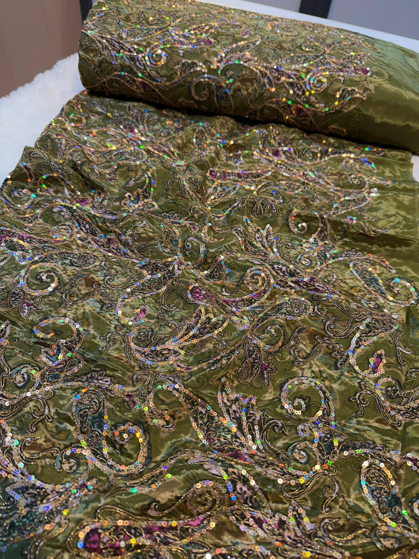 Pure Crape Embroidery Paisley Design 44 inch width
