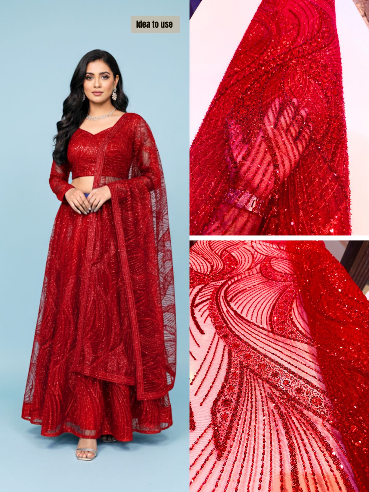 Red Net Imported Handwork Net Embroidery Fabric 54 inch width