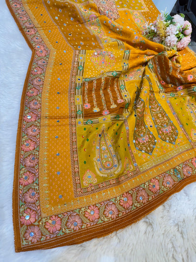 Sajda Mustard Pure Silk Dupatta With Real Mirror Handwork 2.50 meter length