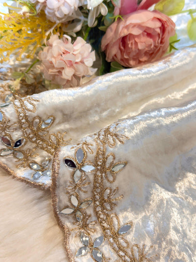TaJ Pure Velvet Real Mirror Handwork Dupatta With Scalloped Borders Four side 2.40 meter Length