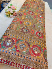 (Precut of 0.50 Meter) Gulbagh Mirror And Threadwork Nets 48 inch width Beige color base