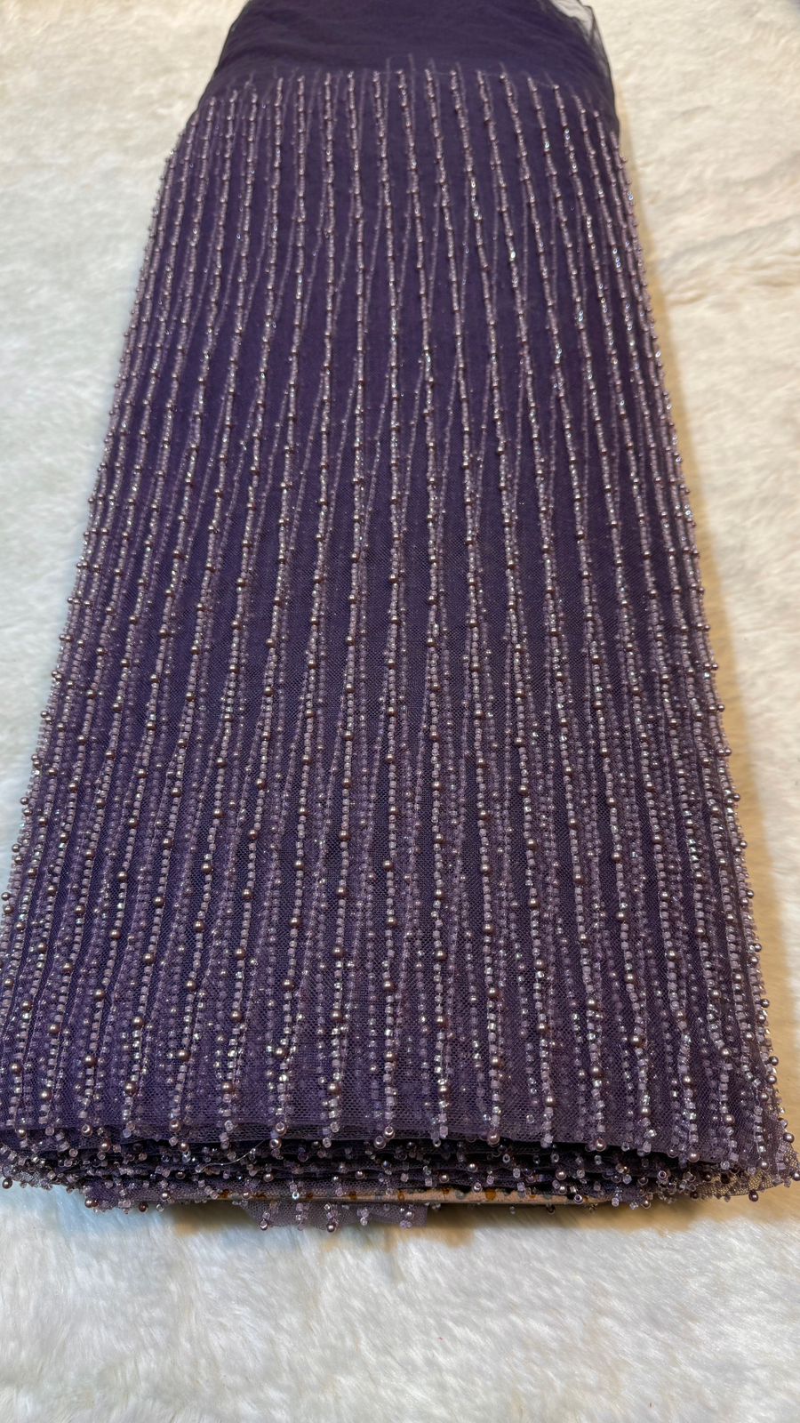 Net Stripe Handwork Nets with Cutdana and Pearl work 54 inch width